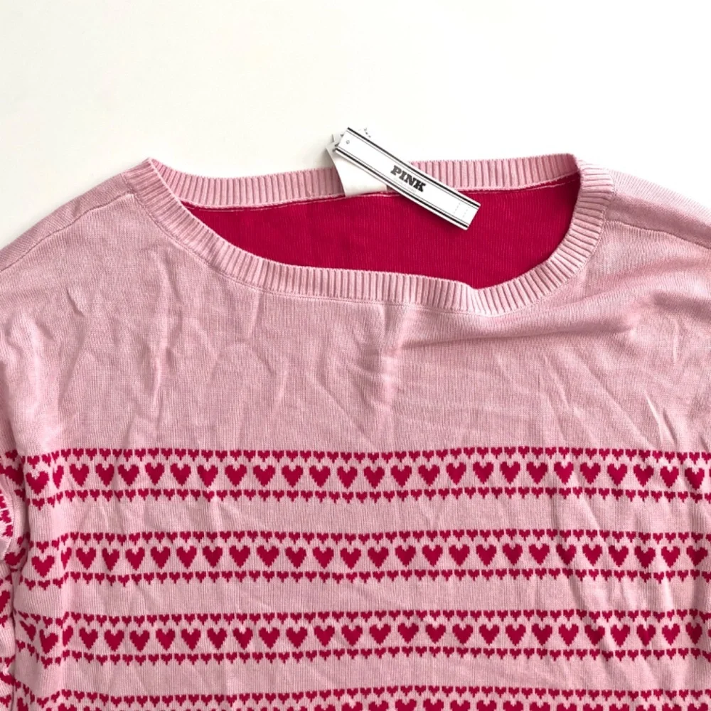PINK Victoria's Secret Sweater Off Shoulder Pink Ivory Heart Loose NWT Small S